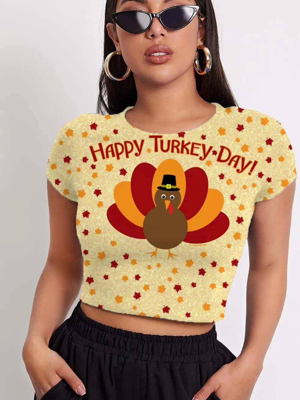 

Футболка женская в стиле хип-хоп с принтом кленового листа и пупка