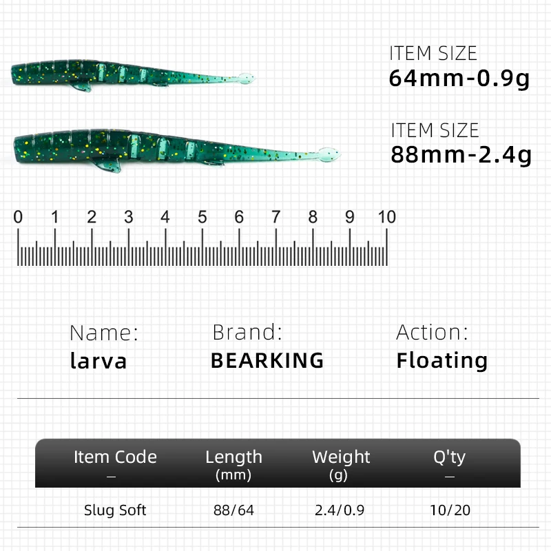 BEARKING UNAGI Slug 20шт 64mm0.9g рыболовная искусственная Мягкая наживка силиконовая басовая