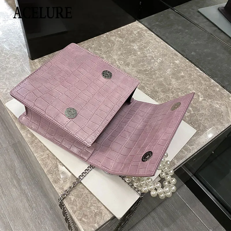 

ACELURE Heart Hasp Cover Shoulder Bags for Women Solid Color PU Leather Crossbody Bags Female Metal Chain Satchels Shopping Bag