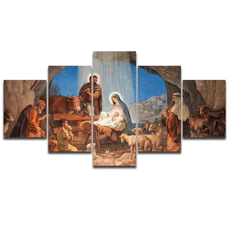 

5 Pieces The Virgin and Jesus Paintings Home Murals Living Room Poster Printing Sofa Decoration Hanging Paintings Home Murals