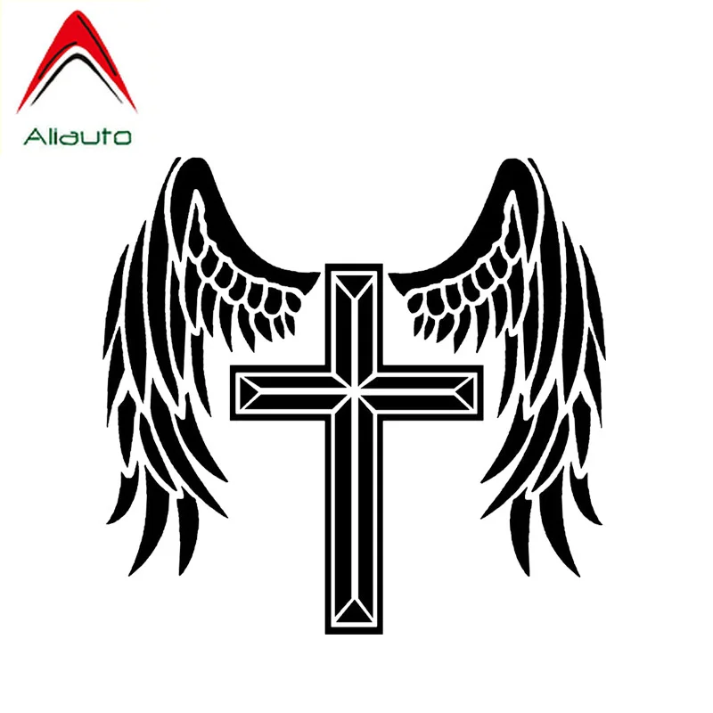 

Aliauto Personality Coolest Car Sticker The Cross Angel Will Protect You Cool Design Vinyl Anti-UV Decal Black/Silver,14cm*13cm