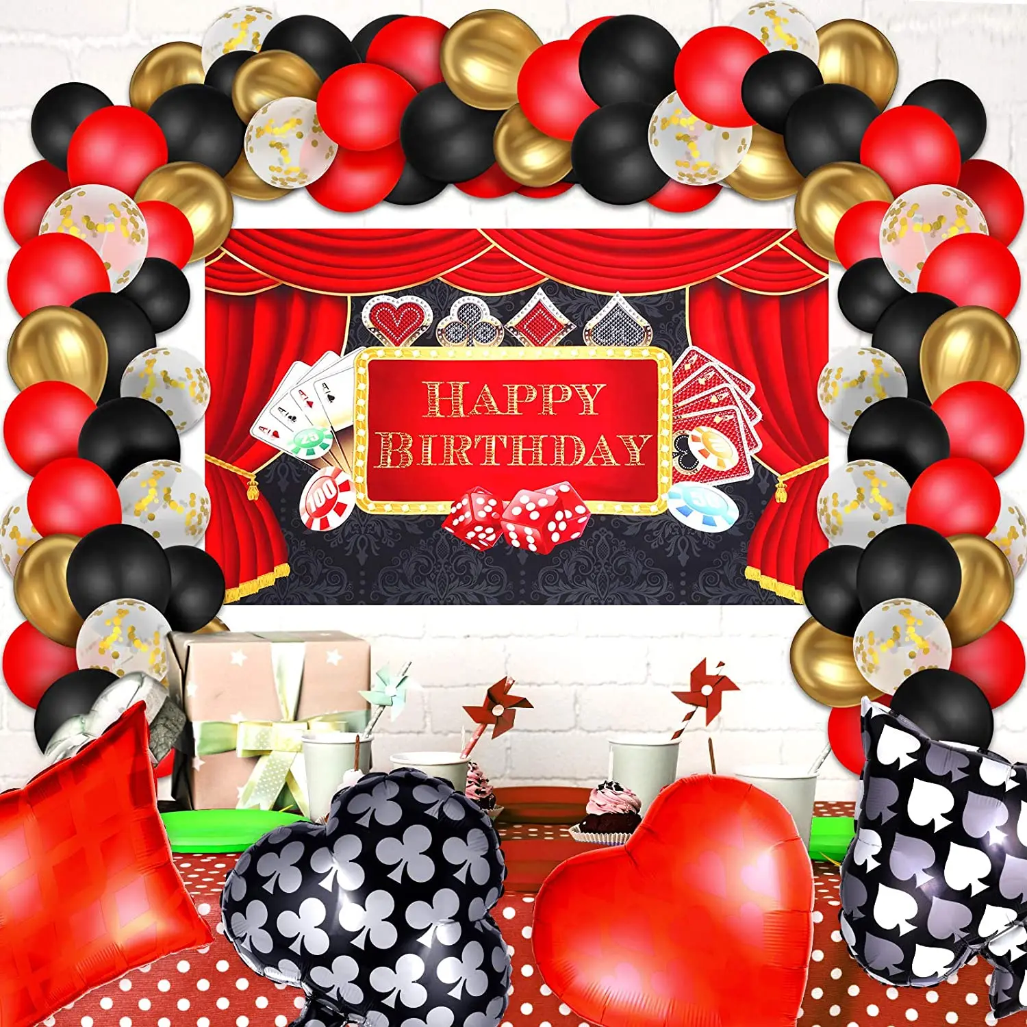 Juego de decoraci&oacute;n para fiesta nocturna de Casino de 68 piezas, incluye globo de aluminio de p&oacute;ker y confeti, globo de l&aacute;tex para fiesta tem&aacute;tica de Casino de Las Vegas-2