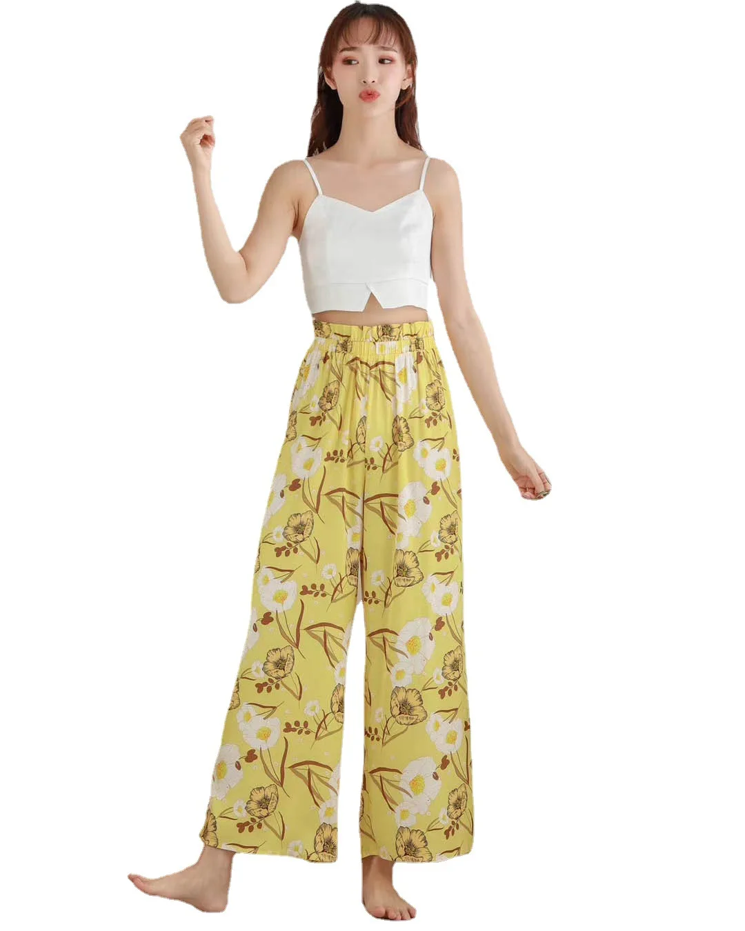 

Seaside Vacation Print Women Pajamas Sets 2PCS Strap Top Sexy Nightgown Summer New Sleepwear Nightwear Lounge Satin Home Wear