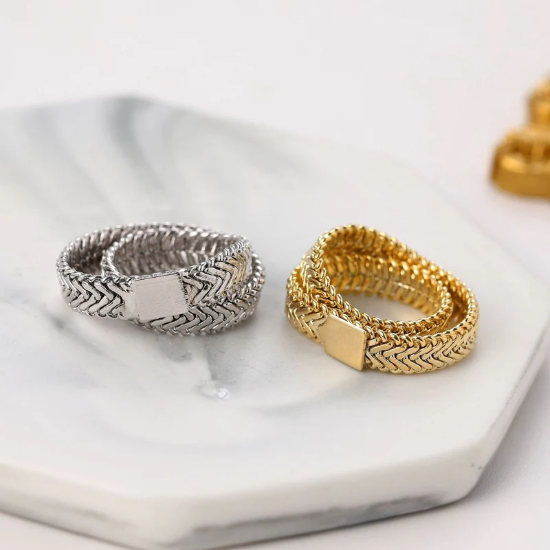 

Design Sense Gold Snake Bone Chain Double Layer Rings For Woman 2021 New Korean Jewelry Party Fashion Girl's Unusual Gothic Ring