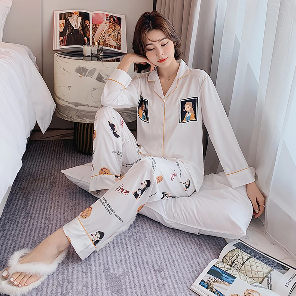 

ChunShang New Style Pajamas Women Thin Cartoon Summer Long-Sleeved Trousers Printed Home Service Suit