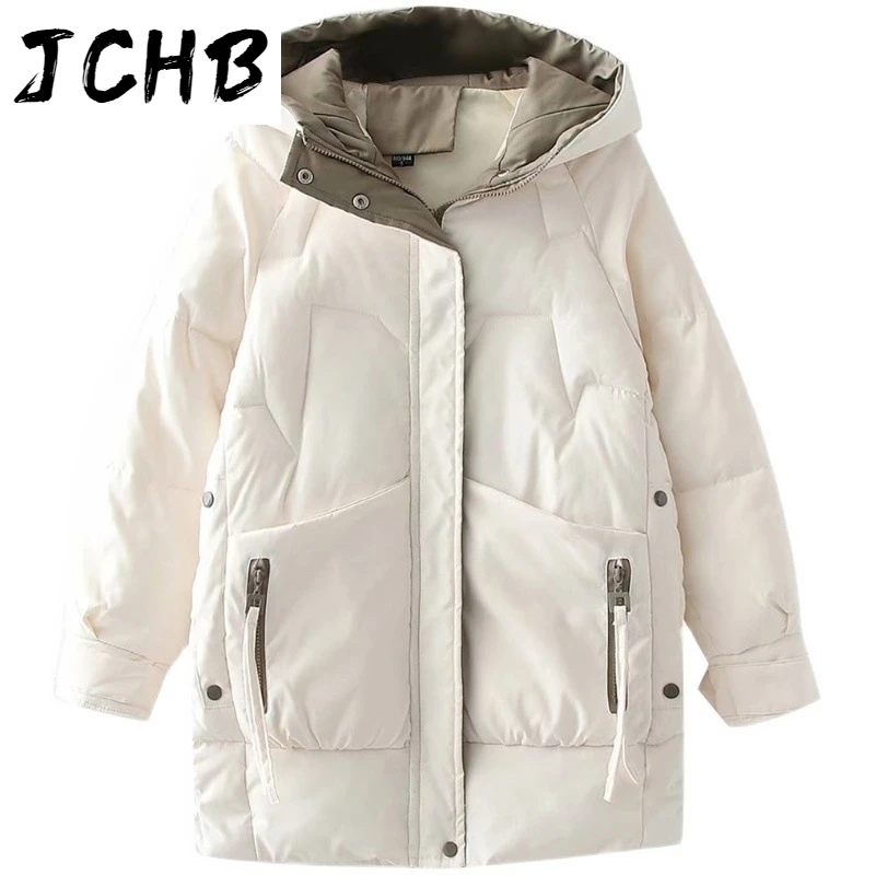 

JCHB Winter Warm Long Down Parkas Women Harajuku Loose Hooded Winter Jacket Female Chic Thicken Cotton Down Jacket Women 2021