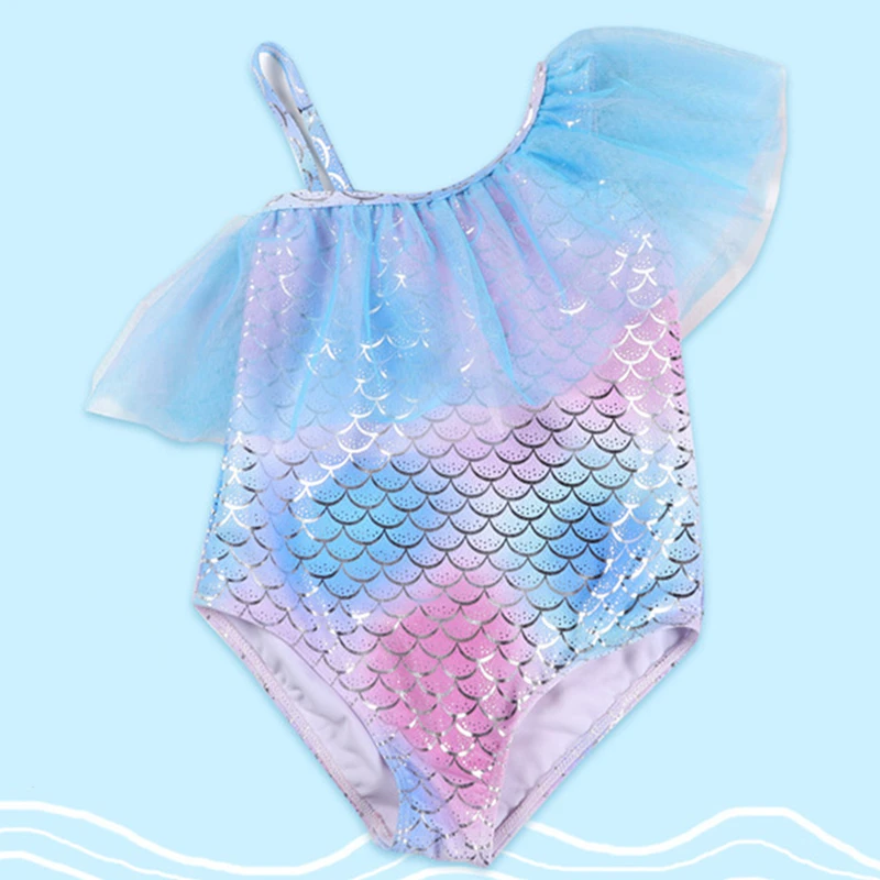 Детский Цельный купальник с принтом в виде рыбьей чешуи для девочек милый