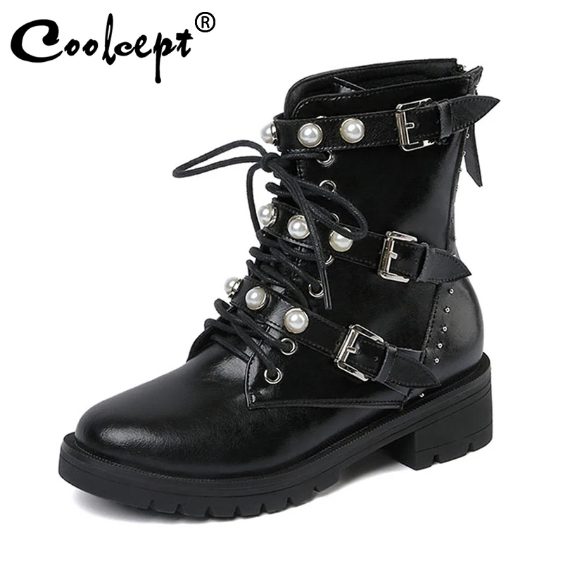 Coolcept/модные ботинки из натуральной кожи для отдыха женская обувь с жемчугом