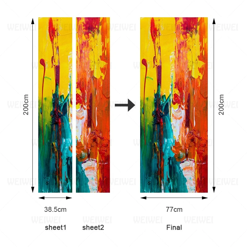Красочные Окрашенные абстрактные наклейки для дверей ПВХ самоклеющиеся