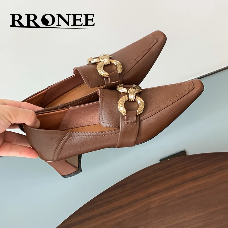 

Женские туфли на среднем каблуке, кожаные туфли на толстом каблуке, с квадратным носком, для весны, 2020