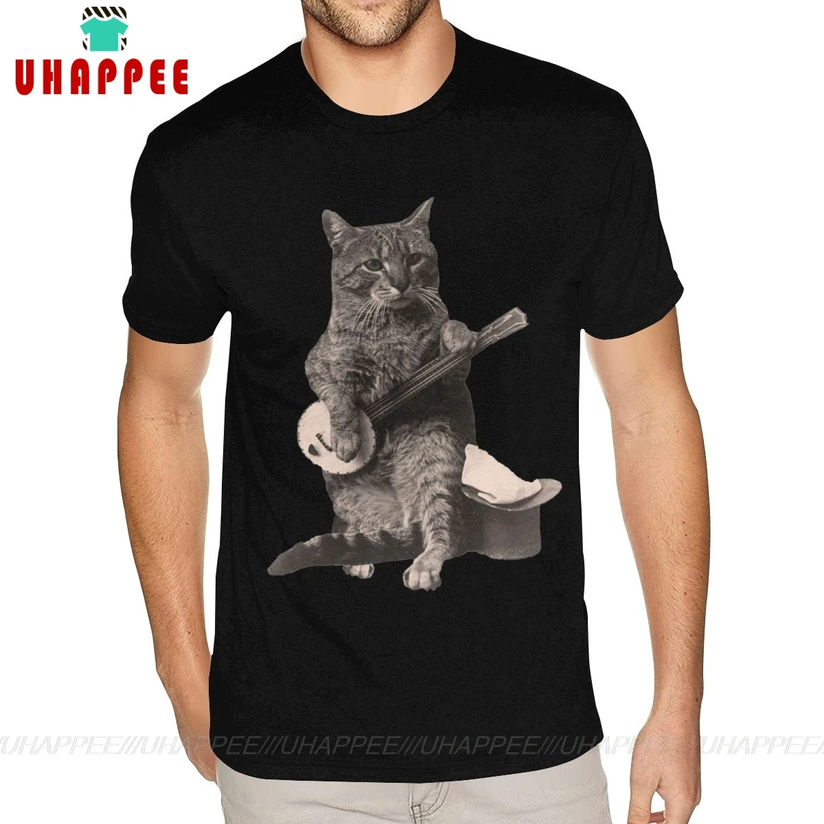 

Футболки Pride Cat с принтом "Банджо", "Гитара", мужские классические черные футболки из хлопка с вырезом лодочкой