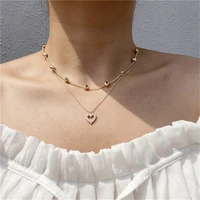 fashion heart crystal necklaces for woman heart beads layered necklaces gold color punk choker jewelry party gift