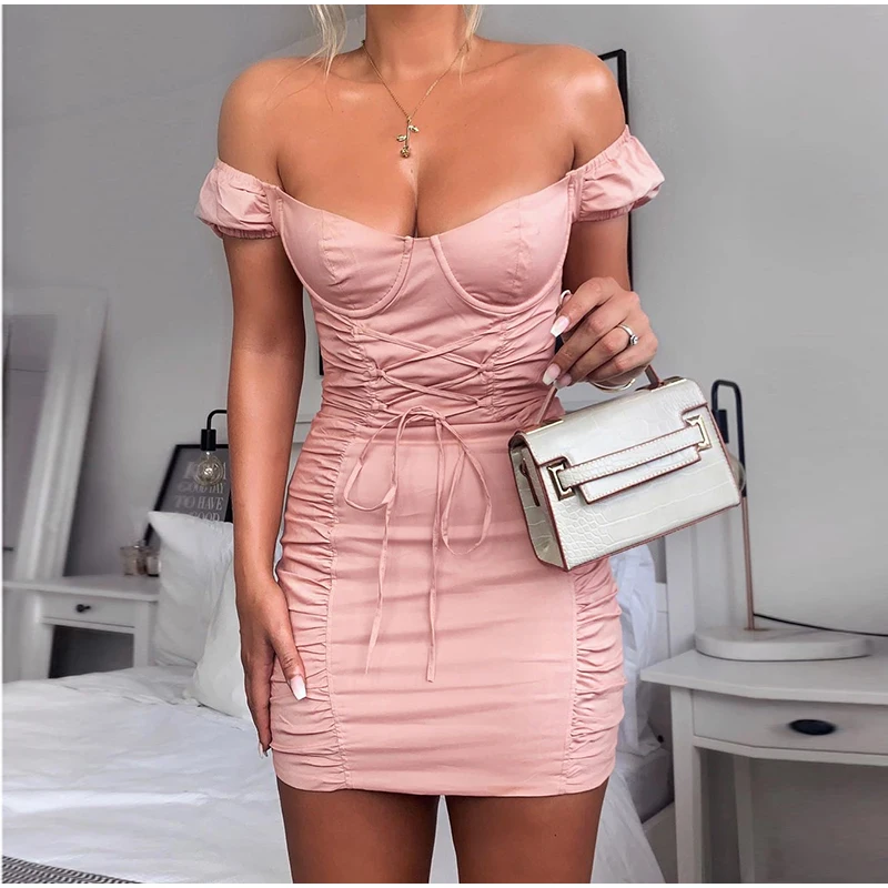 Pink Женское розовое вечернее платье Colysmo, новинка, летнее платье с коротким рукавом и квадратным воротником, платье с открытыми плечами, сексуальное элегантное платье для клуба - Цвет: Pink