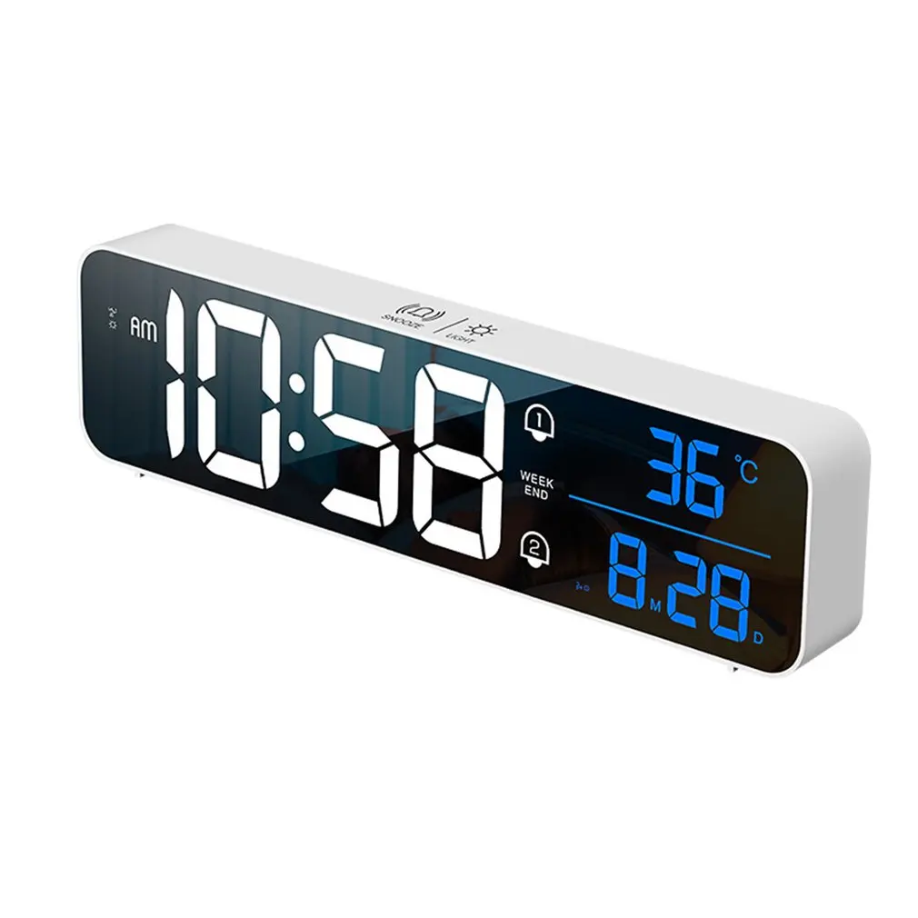 

Music LED Digital Alarm Clock Temperature Date Display Desktop Mirror Clocks Home Table Decoration 2400 MAh Electronic Clock