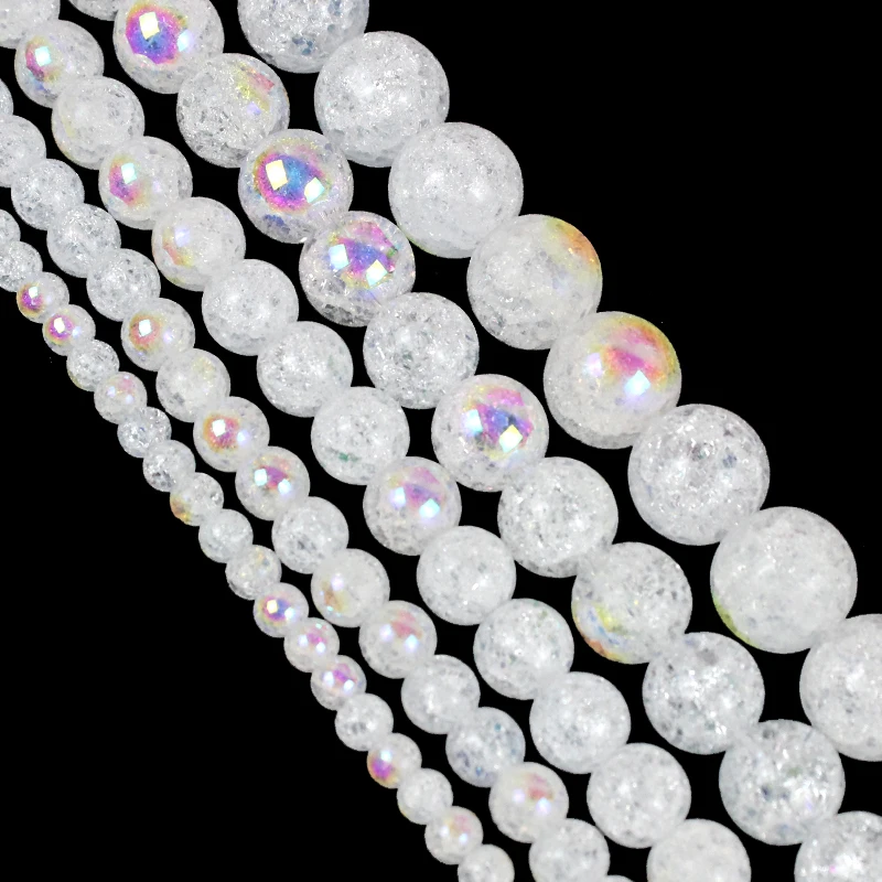 

Natural Stone White AB Color Snow Cracked Crystal Round Loose Beads For Jewelry Making DIY Bracelet Necklace 4/6/8/10/12 MM