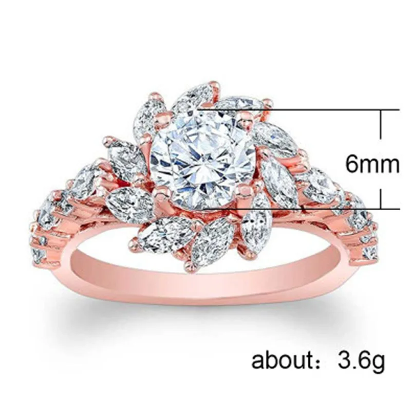 

Classic Female Crystal Flower Thin Ring Rose Gold Silver Color Wedding Rings For Women Luxury Bride White Zircon Engagement Ring