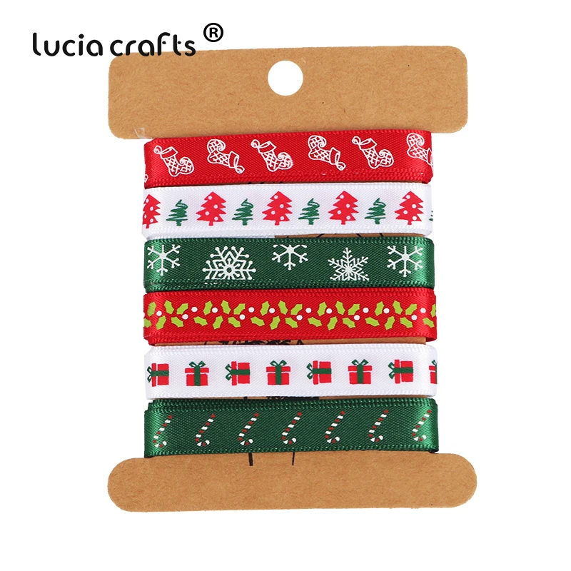 Lucia Crafts 6 ярдов печатных Grosgrain атласные рождественские ленты на Рождество