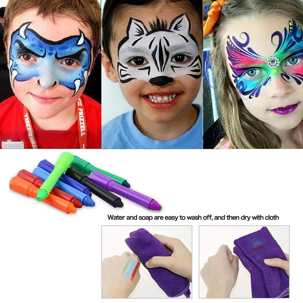 12 Color Body Painting Crayons Children Face Set Cosplay Party Halloween Makeup Non-toxic Wash Make-Up Supplies For Childr | Красота и