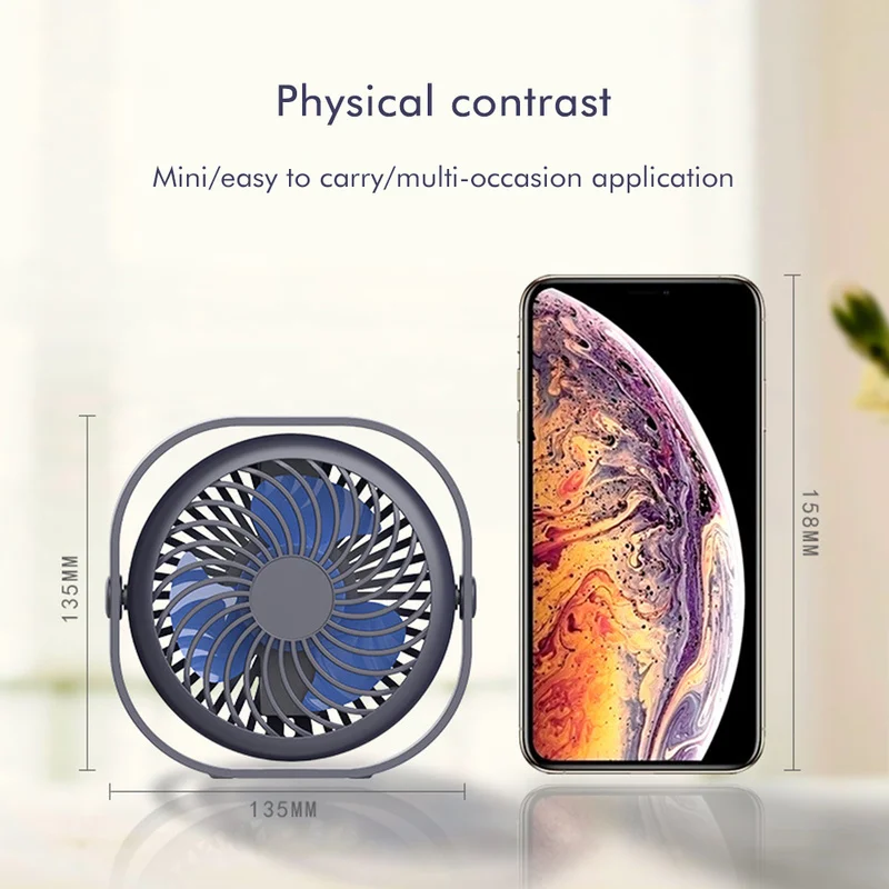 

USB Rechargeable Desktop Table Fan Mini Portable 360 Degree Rotation Three Leaf Fan Silent Design Handheld Mini Portable Fan