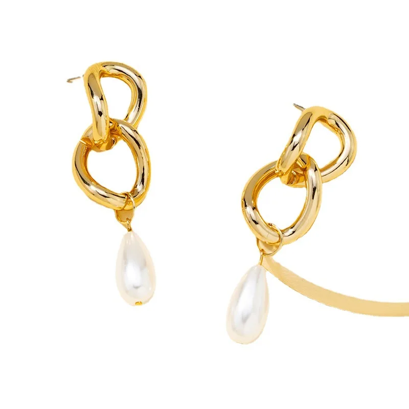 

Baroque Water Drop Pearl Chain Tassel Pendant Dangle Earrings Elegant Link Chain Dainty Bride Drop Earring For Wedding Jewelry