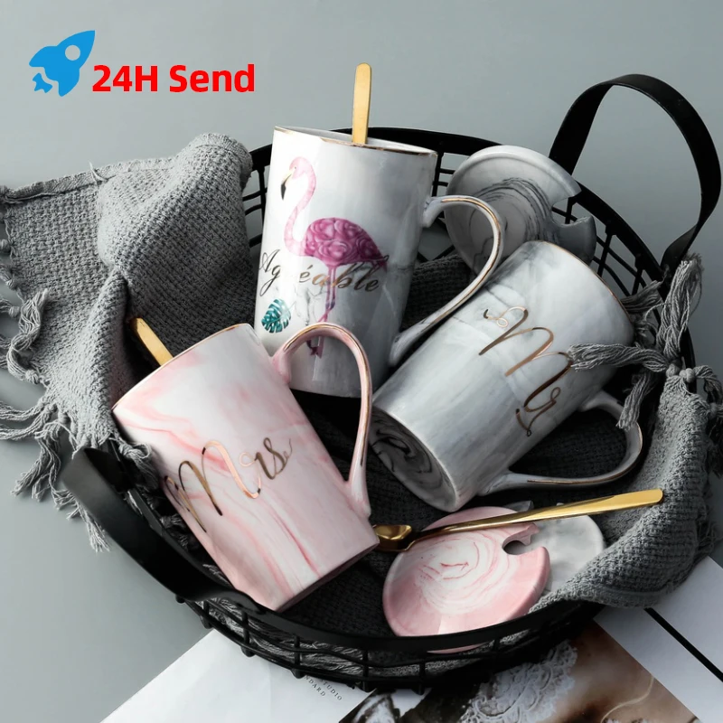 

Flamingo Marble Pattern Cups Phnom Penh Coffee Mugs Gifts Box Set Couple Ceramic Luxury Souvenir Wedding Bridal Lovers Drinkware