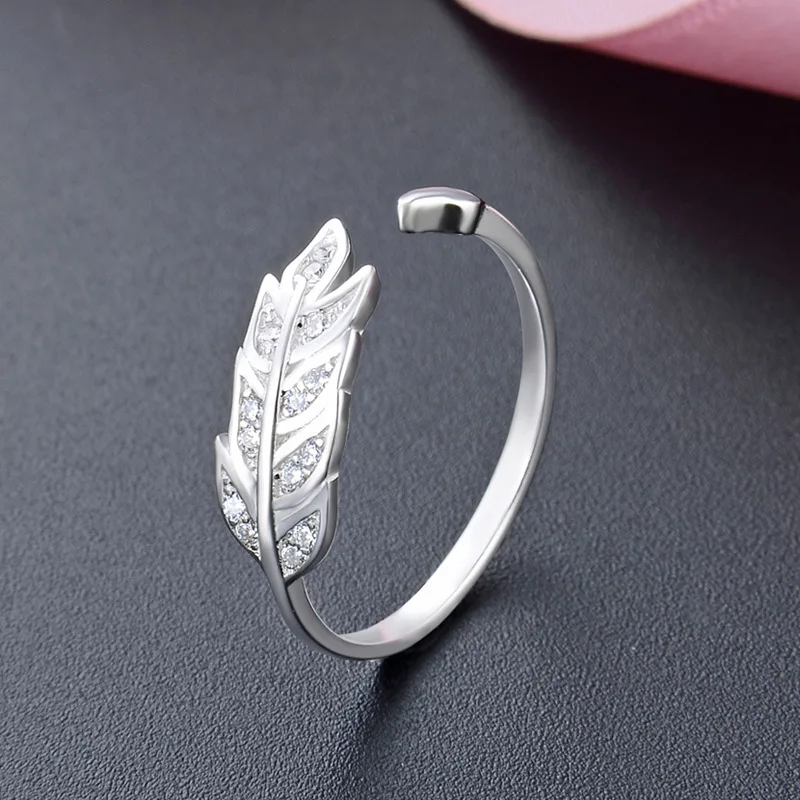 Кольца в форме листа инкрустация фианитом украшение открытие регулируемое