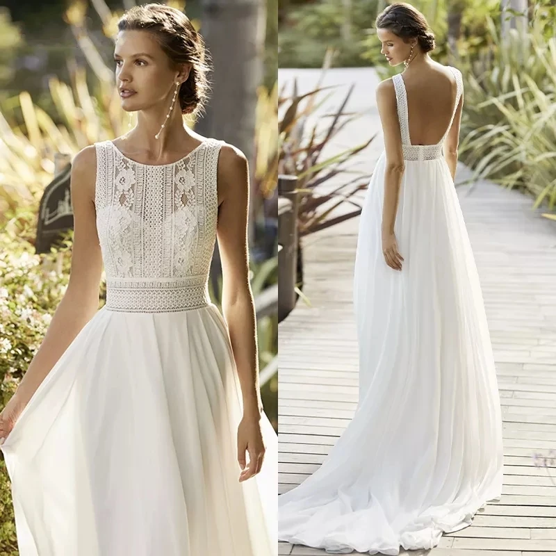 

Элегантное шифоновое пляжное свадебное платье, кружевное длинное платье с открытой спиной, богемные свадебные платья, размера плюс