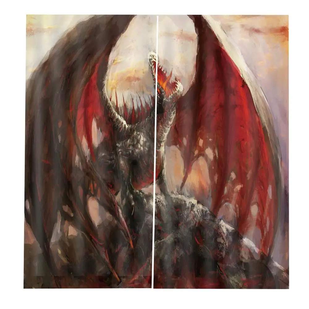 

Customized 3D Monster Fantasy World Curtain For Living room bedroom blackout Window Drapes Home Decorleft and right side )