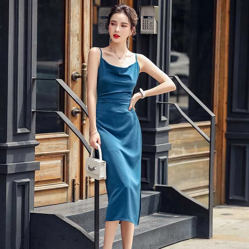 

Женское атласное платье из искусственного шелка, вечерний роскошный блестящий сарафан, лето 2021