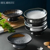 1pc relmhsyu japanese style retro ceramic high foot saucer snack small fruit dish plate home tableware