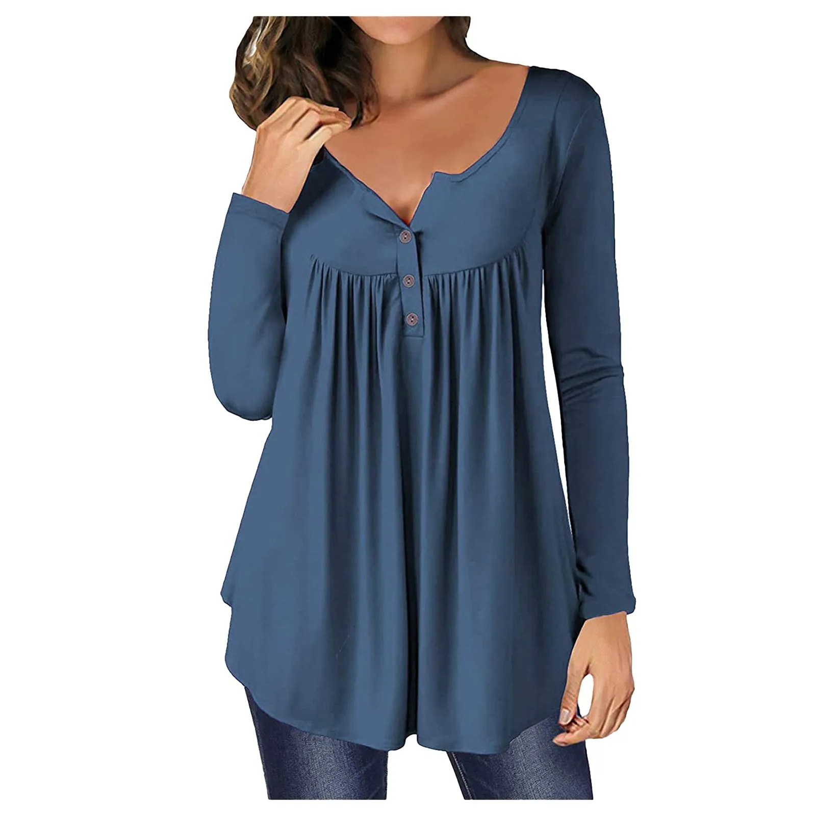

Women Casual Blouse Shirt Plus Size Autumn V-Neck Printed Loose Button Pullover Ladies Tunic T-Shirt Blouse Tops Streetwear #40