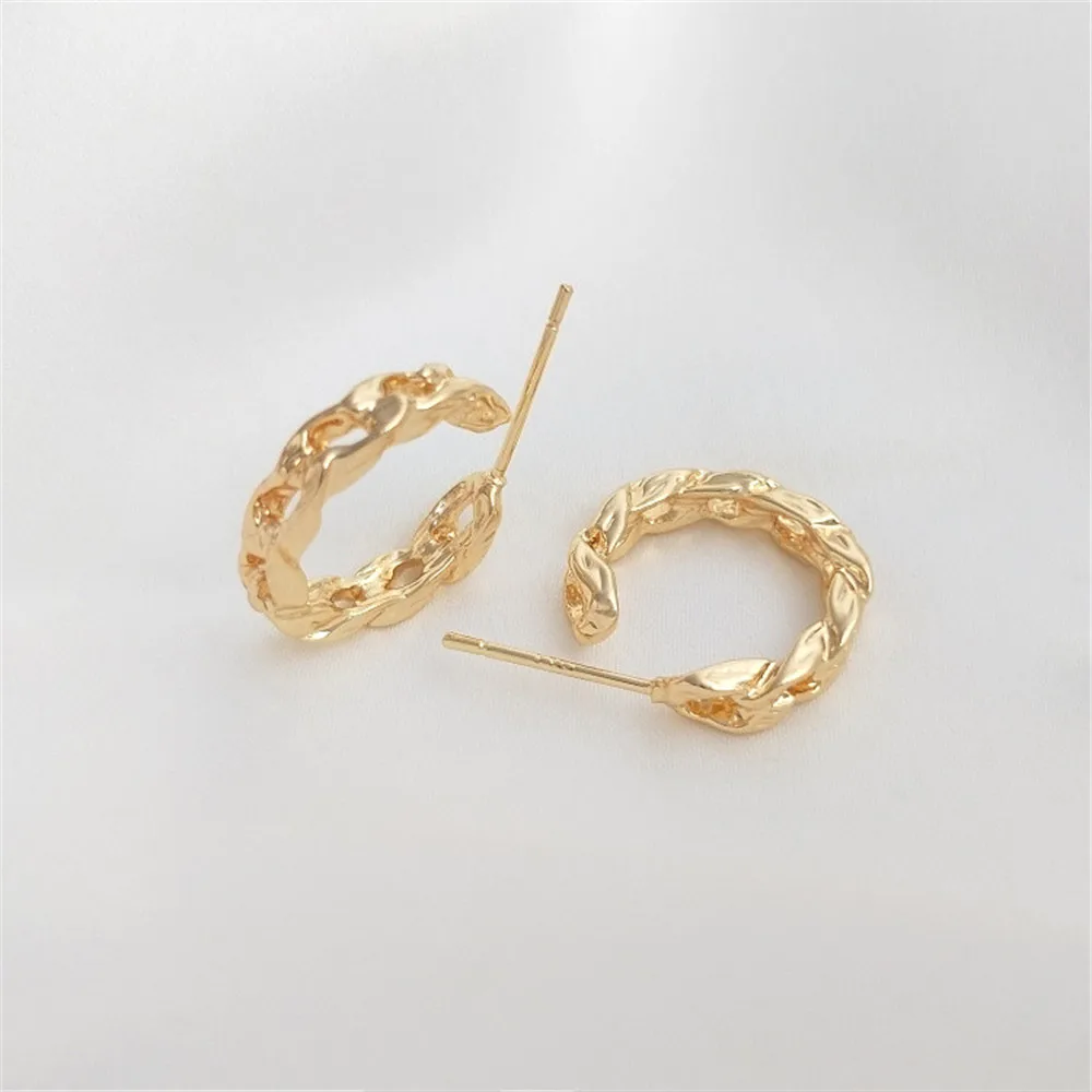 

S925 Silver needle earrings 14K gold color twist chain earring handmade earrings diy fashionable earrings