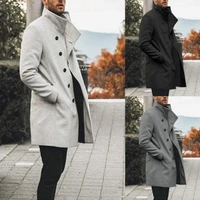 new mens retro fashion boutique single breasted coat top quality mid length wool coats casual business woolen windbreaker jacket