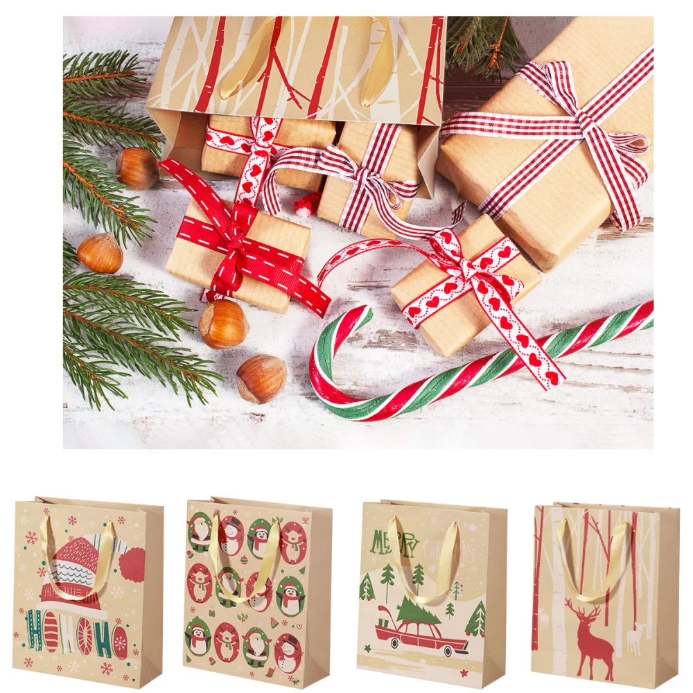 

TINKSKY 24pcs Kraft Paper Bags with Handle Party Gift Bag Christmas Favor Present Bag Wrapping Bags