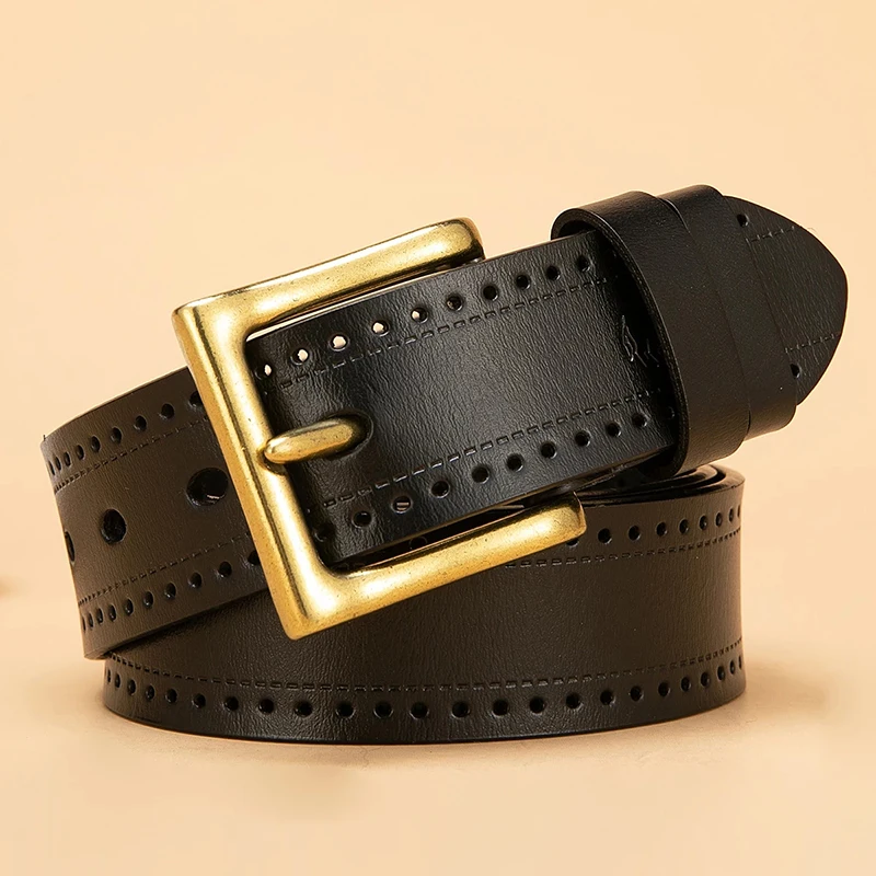 Bison Denim Luxury Men's Belts For Jeans Alloy Pin Buckle Cowhide Genuine Leather Vintage Waistband Belt Male And Gift Box