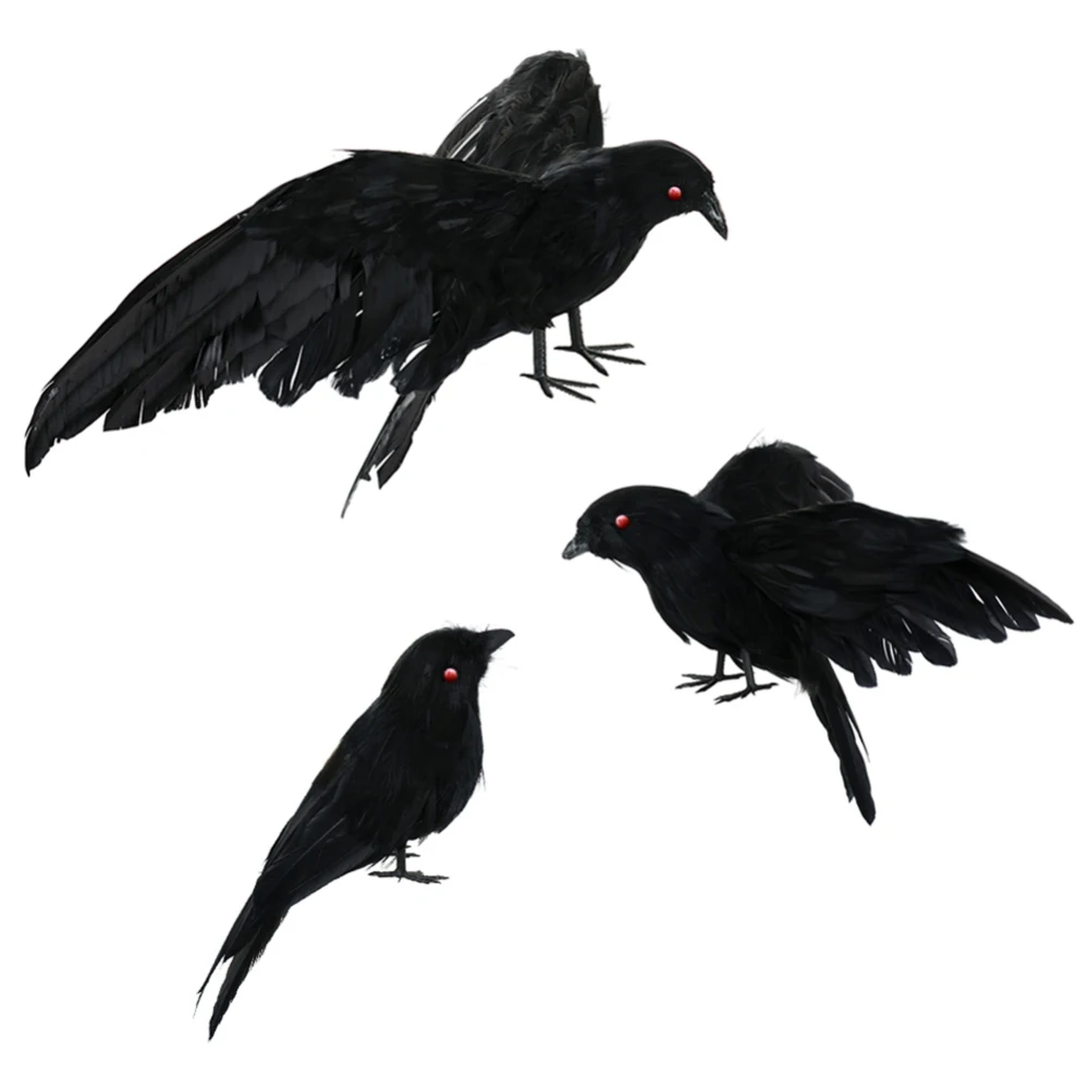 

3pcs Realistic Handmade Crow Props Lifelike Raven with Black Eyes for Halloween Ghost Festival Prop Party Ravens Decorative Bird
