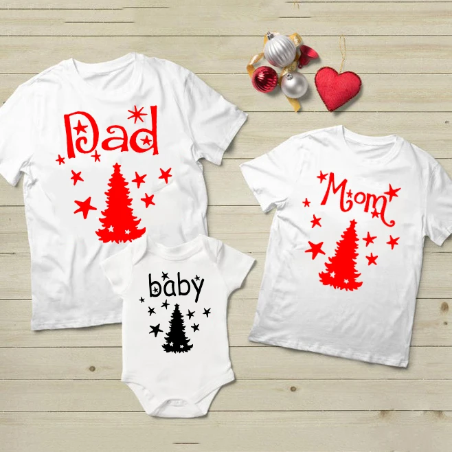 

1pcs Christmas Dad&mom Tshirt BabyRomper First Christmas Family Party Clothes Mommy Daddy and Baby Cute Matching Outfits