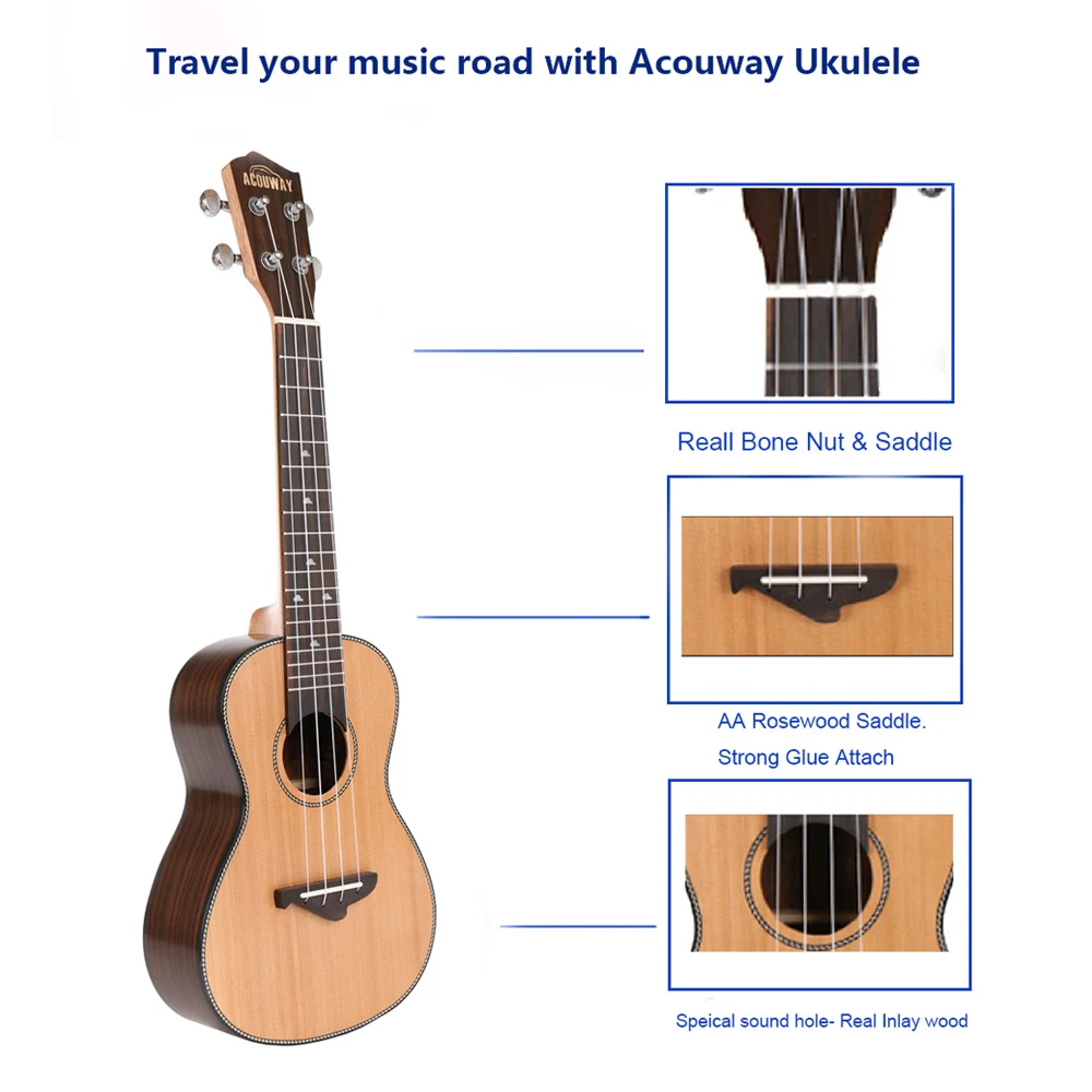 Acouway укулеле 21 24 26 дюймов Укулеле сопрано концертная Тенор укулеле твердая ель Топ УКУ укулеле Гавайские гитары музыкальный инструмент