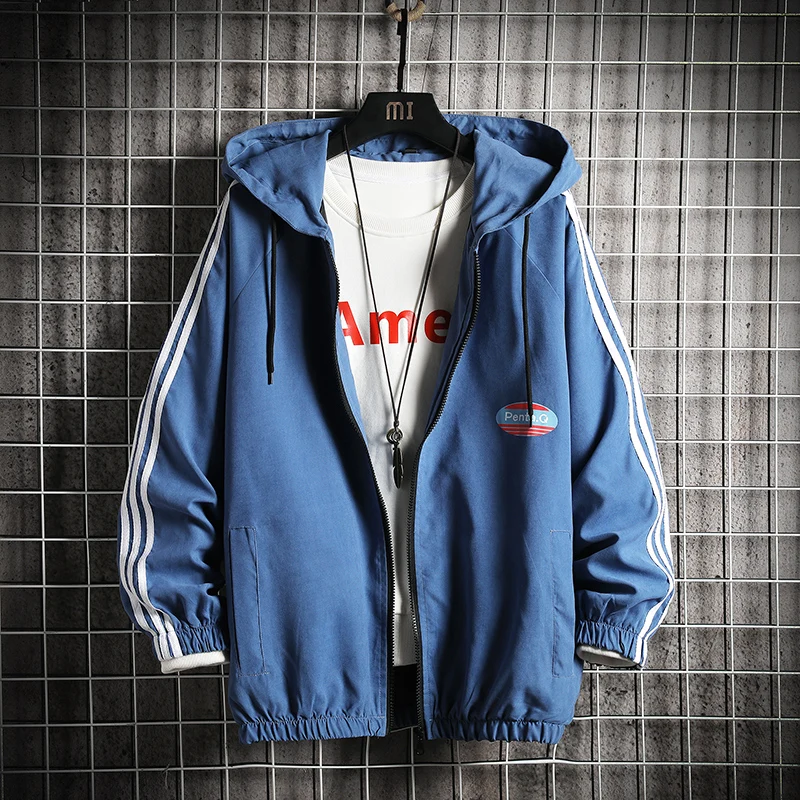 Мужская куртка с капюшоном желтая полосатая ветровка в стиле хип хоп|Мужские