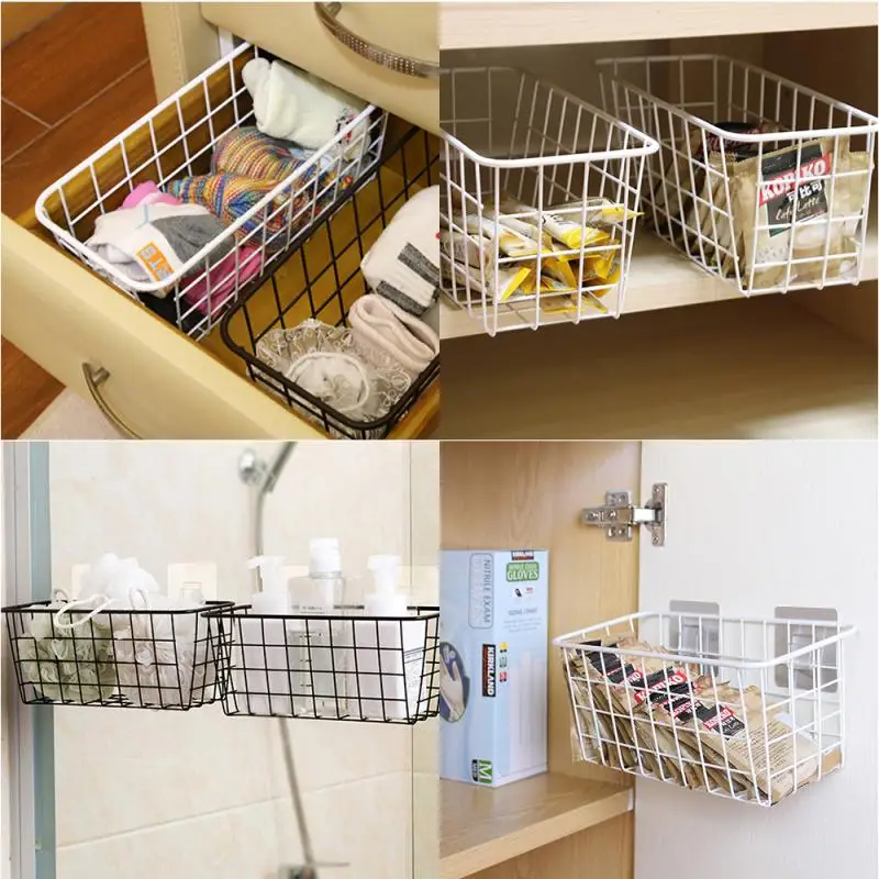 

Iron Seasoning Hanging Storage Basket Organization Basket Rectangular Storage Box Wall Hanging Rack Bathroom Kitchen Supplies