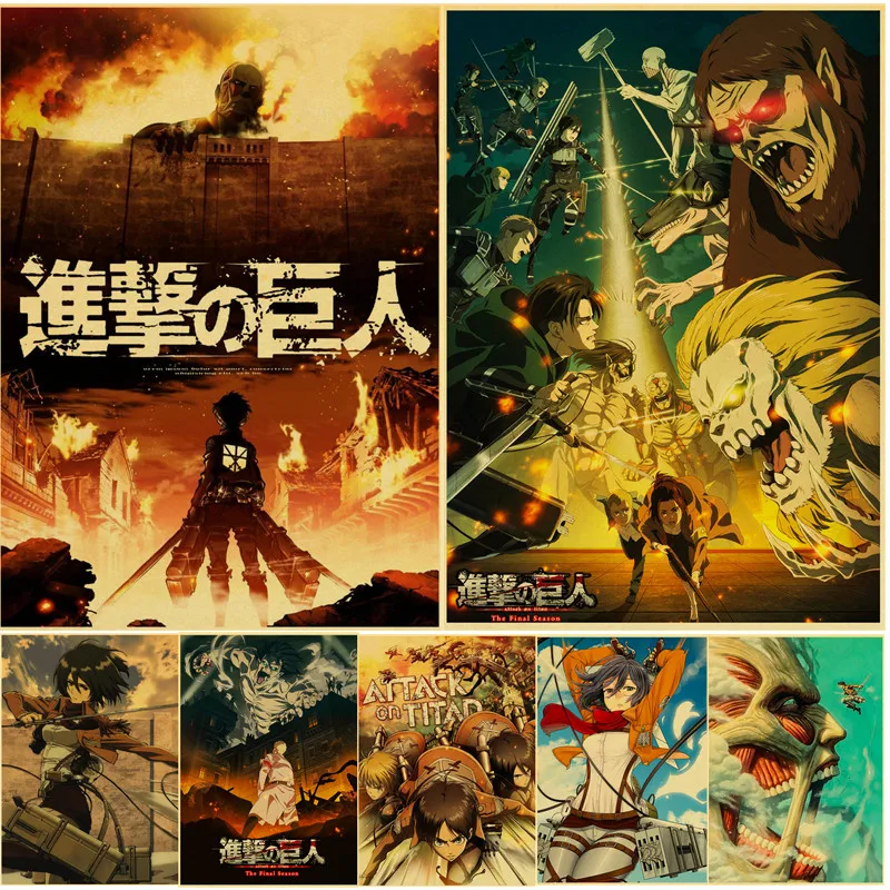 

Japanese Classic Anime Attack on Titan Season 4 Poster Kraft Paper Prints and Posters Home Room Decor Art Wall Stickers