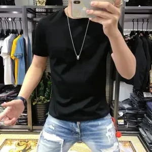 

Summer luxury short sleeve t-shirt men's round neck contrast printing large