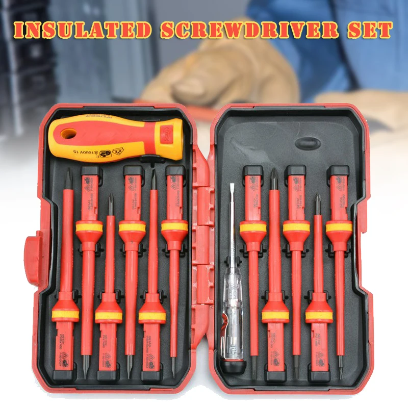 

13pcs Insulated Screwdriver Box Set Durable High Quality Plastic Handle For Home Opening Repair Precision Electrician Tool Set