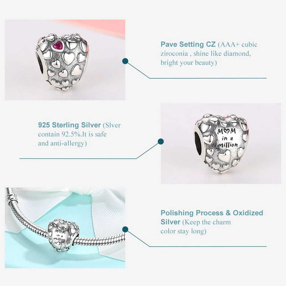 Подлинная серебряные бусины 925 пробы, Подходит для Pandora, очаровательный серебряный 925 браслет I Love You MOM, бусины в форме сердца, сделай сам, ювелирное изделие