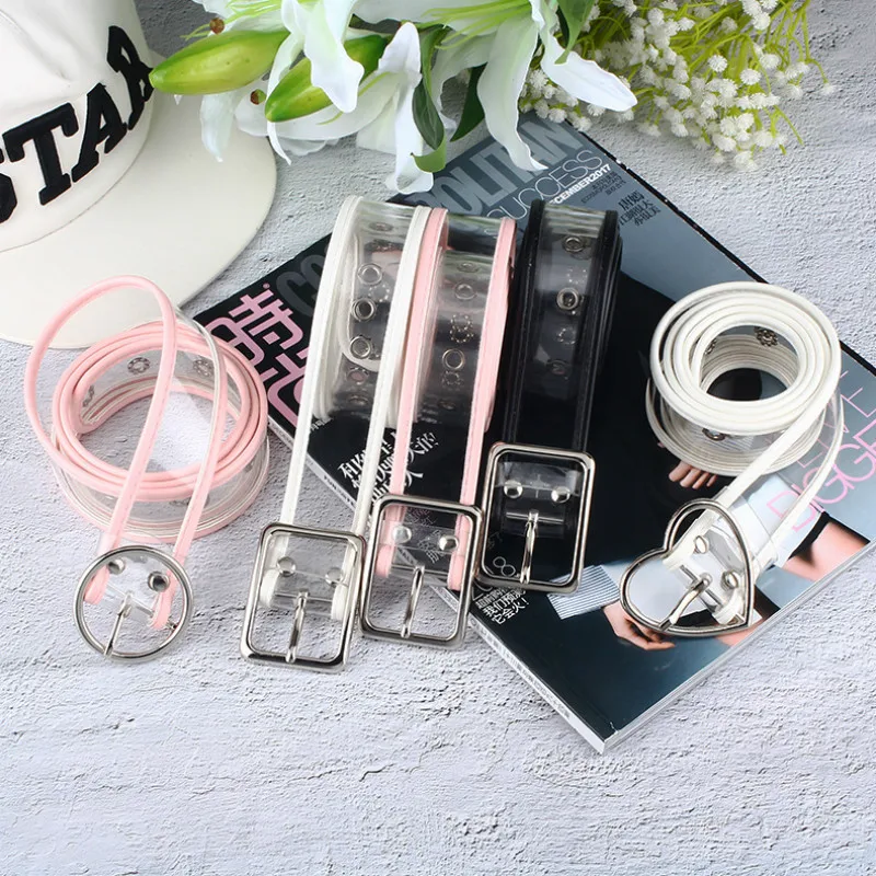 Ремень резиновый женский прозрачный длинный пояс с регулируемой талией пряжкой