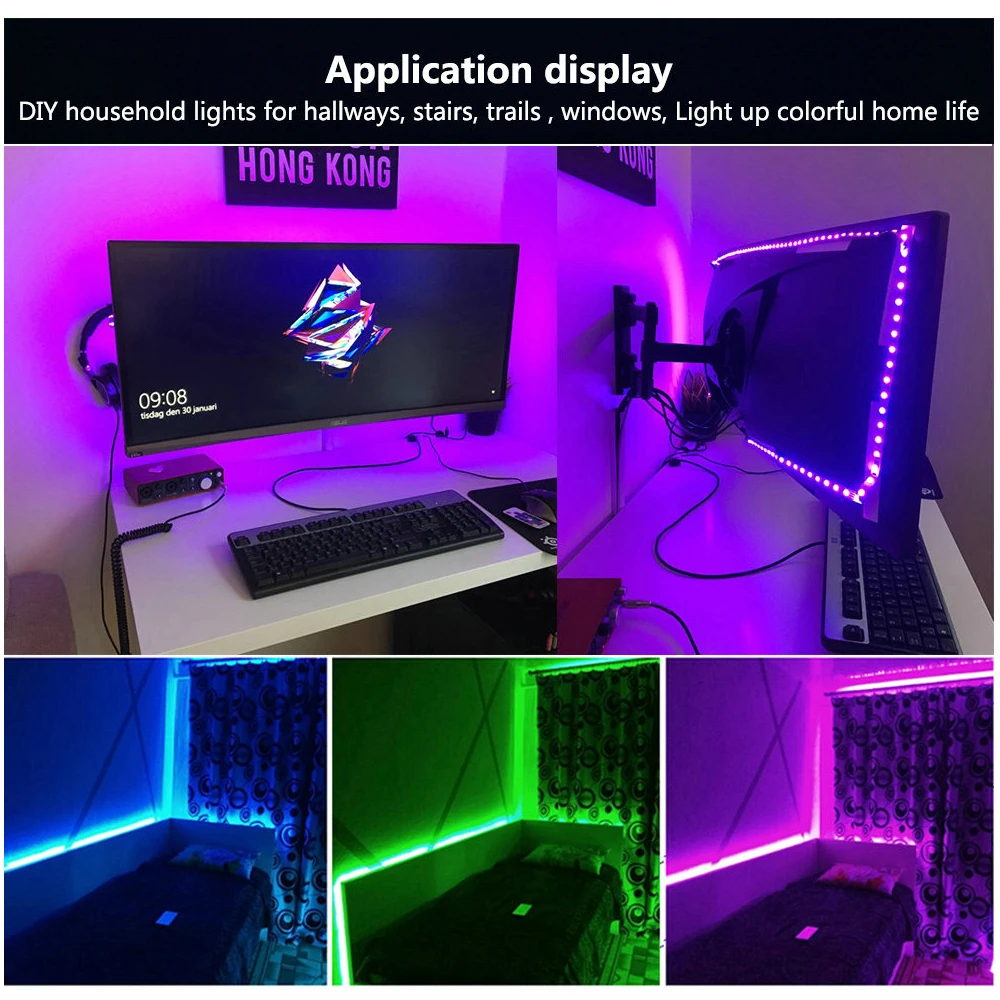 USB Светодиодная лента 5050 RGB сменная цветная гибкая светодиодная лента для самостоятельной сборки Водонепроницаемая не Водонепроницаемая 0,5 м 1 м 2 м с USB контроллером