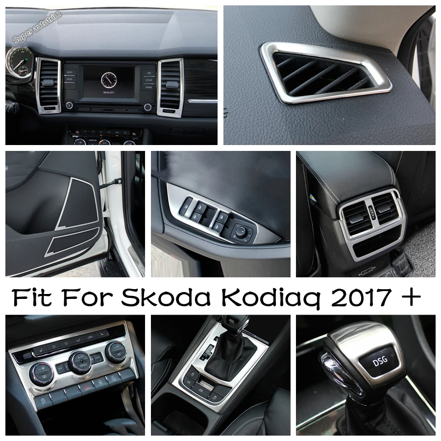 

Silver Interior Parts Fit For Skoda Kodiaq 2017 - 2022 Side Door Audio Speaker Tweeter / AC Vent / Gear Shift Knob Cover Trim