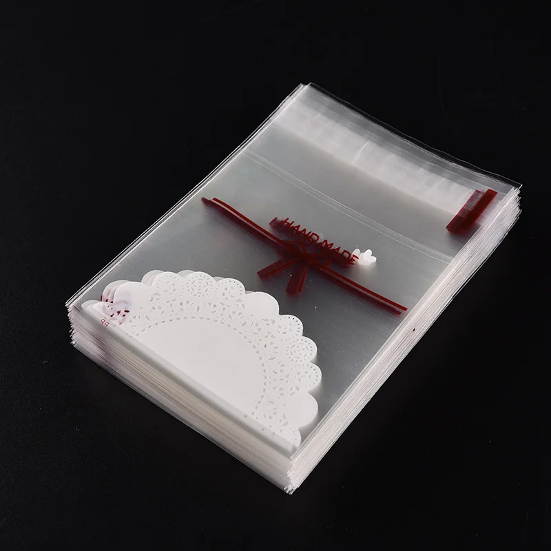 

Lovely lace bow Print Gifts Bags Christmas Cookie packaging self-adhesive plastic bags for biscuits Candy Cake package 100 pcs