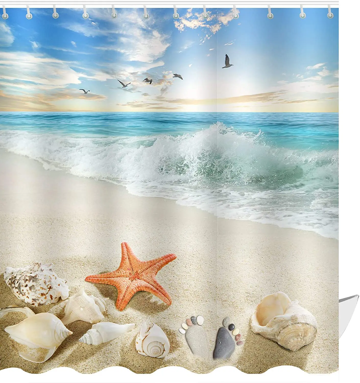 

Starfish Beach Theme Shower Curtain Seashell Conch Shell