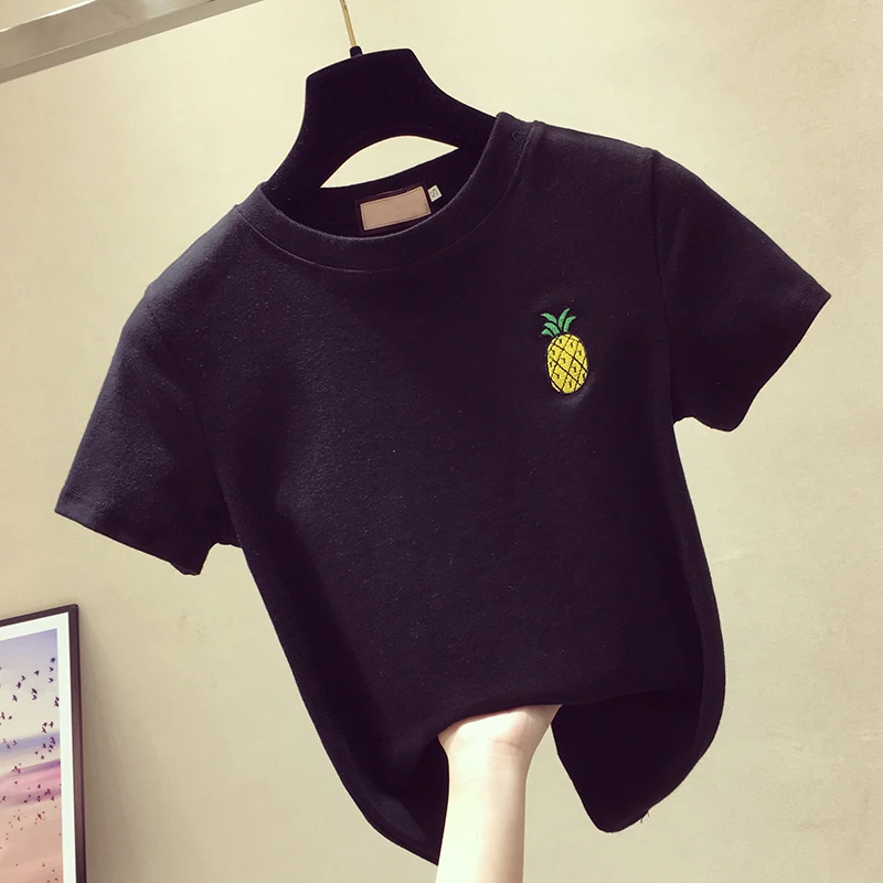 Женская футболка из хлопка повседневная трикотажная с коротким рукавом вышивкой